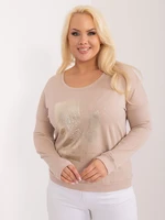 Plus-size beige blouse with cuffs