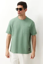 Trendyol Basic Mint Relaxed/Relaxed Cut Textured Waffle Pocket Labeled Short Sleeve T-Shirt