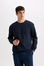 DEFACTO Men's Navy Blue Regular Fit Crew Neck Jacquard Sweatshirt