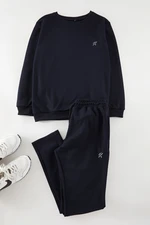 Trendyol Navy Blue Regular/Normal Cut Basic Pique Textured Tracksuit Set