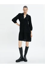 Koton Midi Dress Long Sleeve High Collar Button Detailed Textured Viscose Fabric