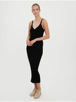 Black ribbed sheath midi dress with straps VERO MODA Uzuri - Women