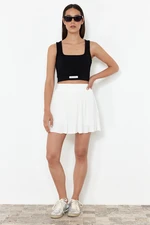 Trendyol White Normal Elastic Waist Pleated Flexible Mini Skirt with Shorts