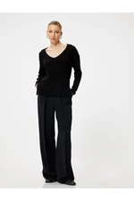 Koton V-Neck Knitwear Sweater Hip Length Long Sleeve Ribbed