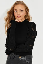 Cool & Sexy Women's Black Openwork Knitwear Blouse