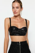 Trendyol Sequin Black Crop Bustier