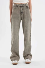 DEFACTO Straight Wide High Waist Long Jean Washed Trousers