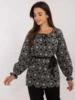 Black openwork formal blouse with embroidery