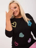 Plus size black cotton blouse with appliqués