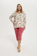 Women's pyjamas Aksja, long sleeves, 3/4 leg - print/raspberry