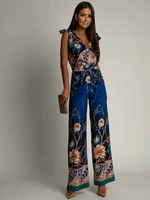 Patterned women's jumpsuit with wide leg cornflower