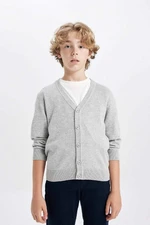 DEFACTO Boy Gray V-Neck Button-Down Knitted School Cardigan