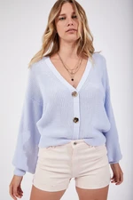 Happiness İstanbul Women's Sky Blue V-Neck Buttoned Knitwear Cardigan