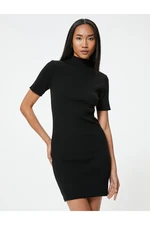 Koton Pencil Knitwear Dress Mini Length Short Sleeve High Collar Ribbed