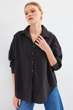 Bigdart 20208 Striped Oversize Long Basic Shirt - Black