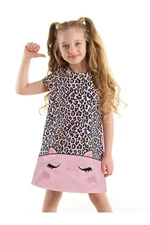 Denokids Cat Leopard Woven Girl's Pink Summer Dress