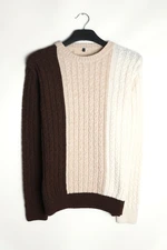 Trendyol Beige Men's Crew Neck Knitted Panelled Color Block Knitwear Sweater