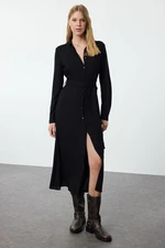 Trendyol Black Belted Viscose Midi Woven Shirt Dress