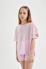 DEFACTO Girl Oversize Fit Wide Mold Sleeve Printed Short Sleeve T-Shirt