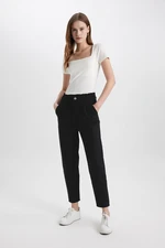 DEFACTO Paperbag Gabardine Trousers High Waist Pocket Basic Straight Standard Leg