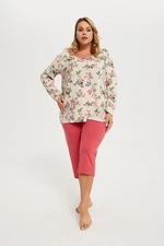 Women's pyjamas Aksja, long sleeves, 3/4 leg - print/raspberry