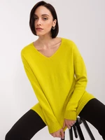 RUE PARIS V-neck oversized lime sweater