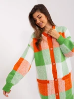 Orange and light green checked cardigan