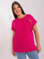 Fuchsia women's blouse plus size with short sleeves