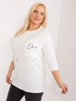 Ecru blouse plus size with rhinestones