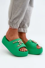 Women's Lightweight Foam Slippers with Green Orchia Embellishments