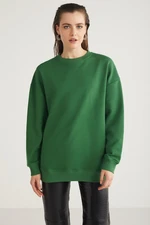 GRIMELANGE Allys Women's Crew Neck Oversize Basic Green Sweatshirt