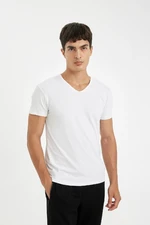 DEFACTO Slim Fit V Neck Basic Plain White Undershirt Top