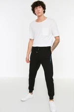 Trendyol Black Regular Cut Text Printed Elastic Leg Sweatpants