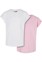 Girls' Organic T-Shirt with Extended Shoulder 2-Pack White/Girls' Pink