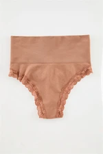 Trendyol Dark Skin Seamless Lace Detailed Thong Knitted Panties