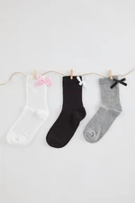 Trendyol Multi-Colored 3-Pack Ribbon/Bow Detailed Ribbed Knitted Socks