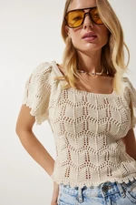 Happiness İstanbul Women's Cream Openwork Knitwear Blouse