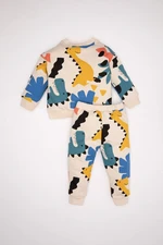 DEFACTO Baby Boy Dinosaur Printed Sweatshirt Tracksuit Bottom 2-Piece Set