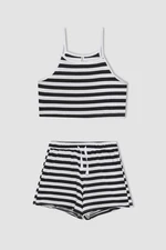 DEFACTO Girl 2-Piece Set Striped Suspender Tank Top Elastic Waist Shorts Bottom