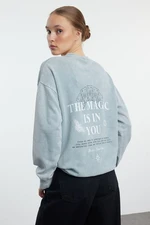 Trendyol Grey Front and Back Printed Washed/Faded Effect Oversize/Wide Pattern Knitted Sweatshirt