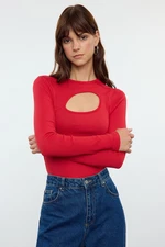 Trendyol Red Cut Out Detailed Fitted Stretchy Knitted Blouse