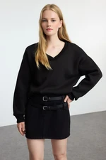 Trendyol Black Basic Oversize/Wide Fit Thick Inside Fleece Knitted Sweatshirt