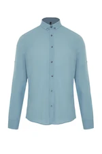 Trendyol Blue Slim Fit Button Collar 100% Cotton Shirt with Epaulettes