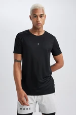 DEFACTO Black Fit Slim Fit Slim Cut Crew Neck Printed Short Sleeve Sports T-Shirt