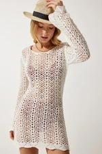 Happiness İstanbul Women's White Openwork Knitwear Beach Dress