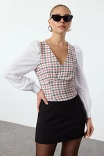 Trendyol Dusty Rose Crop Fitted Tweed Woven Blouse