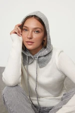 Trendyol Ecru Soft Textured Hooded Knitwear Sweater