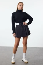 Trendyol Black Contrast Belt Detailed Striped Mini Skirt