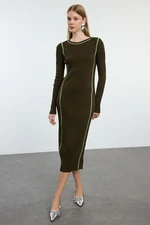 Trendyol Khaki Midi Knitwear Color Block Dress