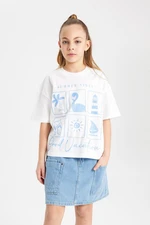 DEFACTO Girl Oversize Fit Crew Neck Printed Short Sleeve T-Shirt